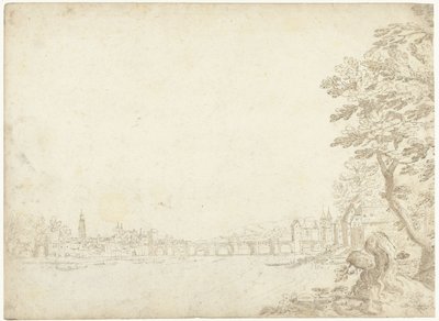 Vista de uma cidade sobre um rio (o Danúbio?) de Frederik van Valckenborch