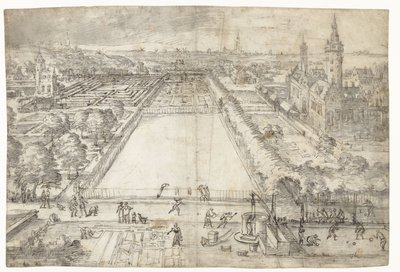 Castelo com um parque perto de uma cidade de Frederik van Valckenborch