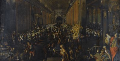 A festa de Belsazar, 1596 de Frederik van Valckenborch