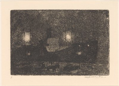 Barco no cais à noite de Frederika Henriëtte Broeksmit (signed by artist)