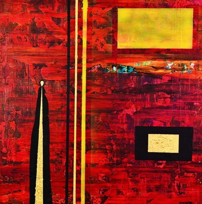 Figura abstrata em vermelho e dourado de Fredrik Olsen