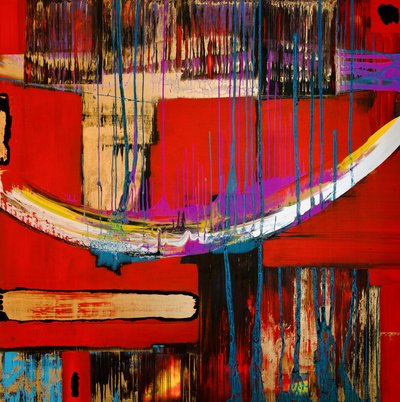 Abstrato Dinâmico em Vermelho e Dourado de Fredrik Olsen
