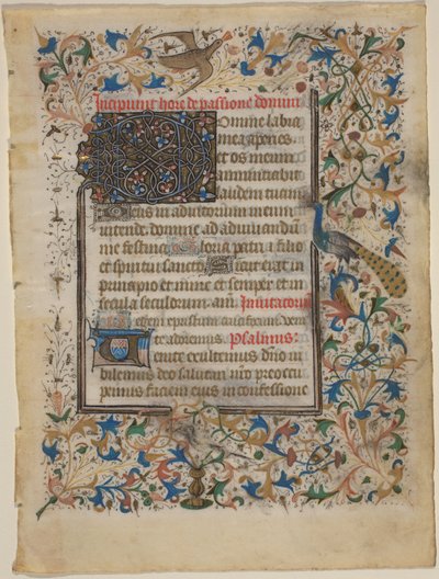 Folha Manuscrito de um Livro de Horas (incip. Passionis) de French 14th Century