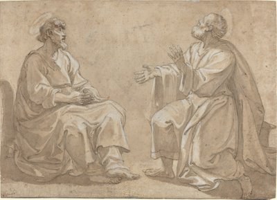 Dois santos sentados de French 17th Century
