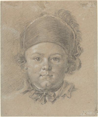 Um menino vestindo um boné militar de French 18th Century