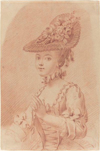 Uma jovem usando um chapéu florido de French 18th Century
