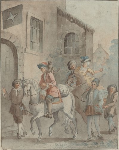 Chegada em uma pousada de French 18th Century after Jean Baptiste Oudry