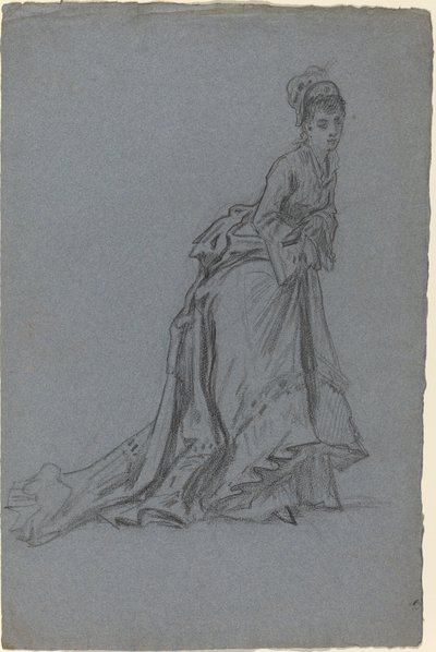 Mulher jovem na moda dando um passo à frente de French 19th Century