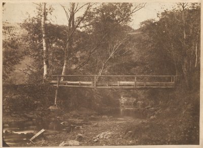 Paisagem com árvores e ponte de French 19th Century