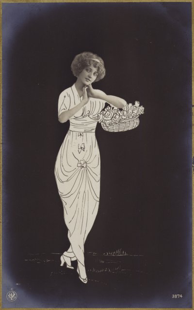 Um, mulher jovem, carregar, um, cesta, de, flores, (photocollage) de French Photographer