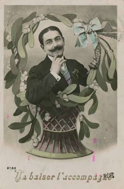 Acompanhados de um Beijo, cartão postal enviado em 1913 (foto colorida à mão) de French Photographer