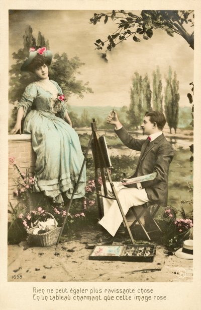 Artista pintando menina bonita com rosas de French Photographer
