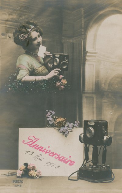Cartão de desejos de aniversário enviado em 1913 (foto colorida à mão) de French Photographer