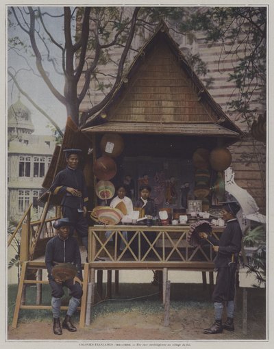 Cabana cambojana na Exposição Universelle 1900, Paris (foto a cores) de French Photographer