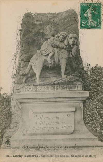 Clichy-Asnieres - Cemitérios dos Cães. Barry Monument. Postal enviado em 1913. de French Photographer