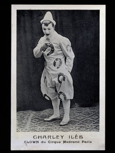 Palhaço Charley Iles (1876-?) do circo Medrano em Paris, por volta de 1910, cartão postal, França, século XX de French Photographer