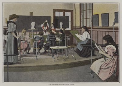 Aula de desenho na Lycee Racine, Paris (foto a cores) de French Photographer