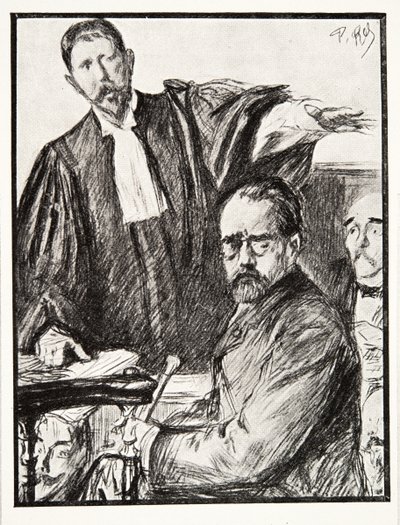 Dreyfus no seu julgamento, do Histoire de la Troisieme Republique, Vol. I, Political History, pub.1933 (litho) de French Photographer