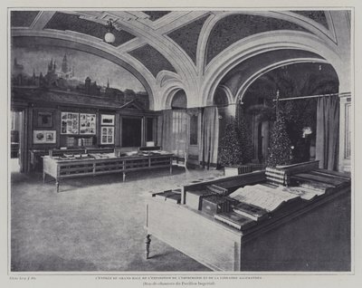 Entrada no grande salão da exposição de impressão e livros no pavilhão alemão da Exposição Universelle 1900, Paris (foto a p/b) de French Photographer