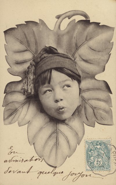 Face de um menino no centro de uma folha (photocollage) de French Photographer