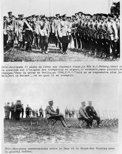 Conversas finais entre o czar e o grão-duque Nicolau II e o general Joffre, 1913 de French Photographer