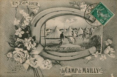 Olá de Camp de Mailly - enchendo colchões de palha. Postal enviado em 1913. de French Photographer