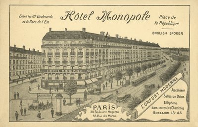 Hotel Monopole, Paris (litho) de French Photographer