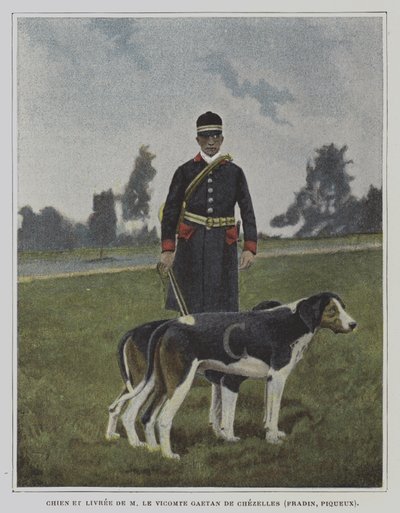 Caçador e caçador na cavalariça da caça ao Vicomte Gaetan de Chezelles, França (foto a cores) de French Photographer