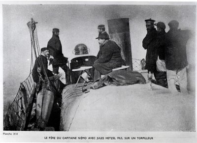 Jules Verne (1828-1905) e Jules Hetzel filho em um torpedo. de French Photographer