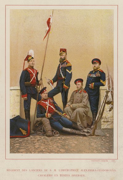 Exército Russo: Regimento dos Lanceiros de H.M. A Imperatriz Alexandra-Feodorovna, Cavaleiros em Vários Vestidos (foto) de French Photographer
