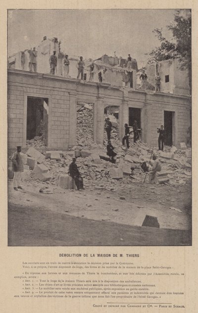 A Comuna de Paris, Demolição da Casa de M Thiers (foto a p/b) de French Photographer