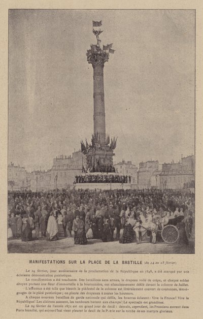 La Commune de Paris, Manifestations Sur La Place De La Bastille, 24-28 de fevereiro (foto a p/b) de French Photographer
