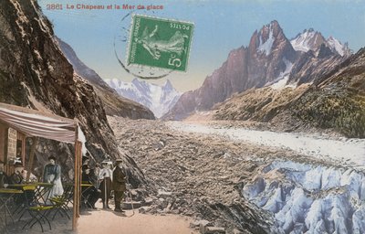 Le Chapeau e o Mer de Glace nos Alpes. Postal enviado em 1913. de French Photographer