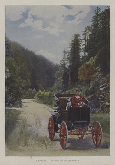Mademoiselle Yahne no seu carro Cleveland em Plombieres-les-Bains, França (foto a cores) de French Photographer
