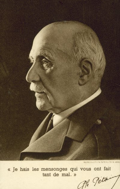 Marechal Philippe Petain, soldado francês e líder de guerra de Vichy France (foto a p/b) de French Photographer