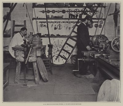 Oficina de montagem na fábrica de porcelana de Sevres, França (foto a p/b) de French Photographer