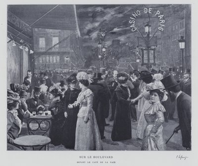 Na avenida fora do Cafe de la Paix, Paris (foto a p/b) de French Photographer