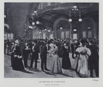 Fora do Theatre du Vaudeville, Paris, durante o intervalo (foto a p/b) de French Photographer