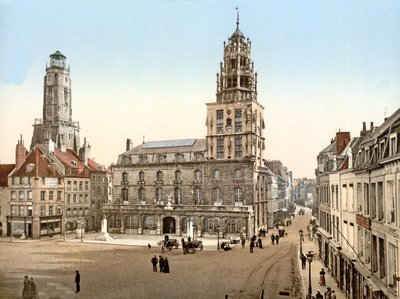 Coloque dArmes em Calais com Tour de Guet no fundo, 1890-1900 de French Photographer
