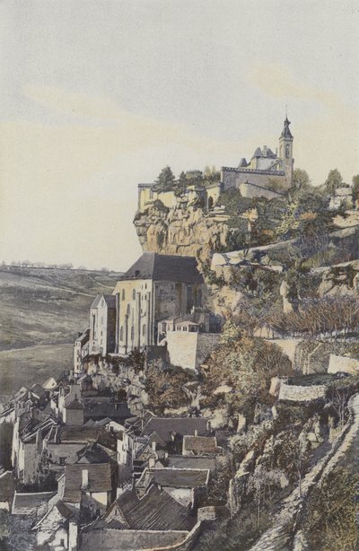 Rocamadour, a rocha e a cidade, vista N de French Photographer