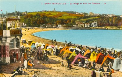 Saint-Jean-de-Luz, A praia e a vista de Ciboure (fotografia a cores) de French Photographer