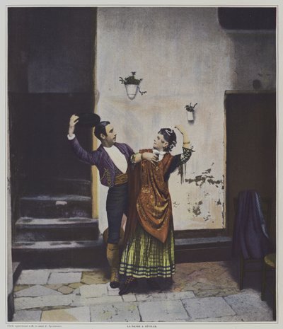 Dançarinos espanhóis em Sevilha (cor litho) de French Photographer