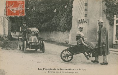O progresso da locomoção, cartão postal enviado em 1913 de French Photographer