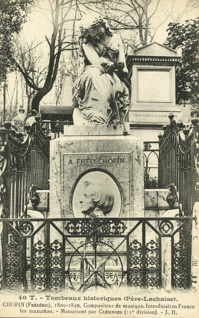 Túmulo de Frederic Chopin, Cemitério de Pere Lachaise, Paris (foto a p/b) de French Photographer