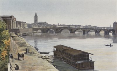 Toulouse, Pont, Neuf, e, igreja, ND, Dalbade, vista, jusante, levado, ligado, a, costa, de, a, Garonne de French Photographer