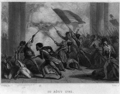 10 de Agosto de 1792 (Chute de royauté) - em "Revolution francaise" de Thiers. Século XIX de French School