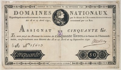 50 libras, 29 de outubro de 1790 de French School