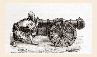 Um canhão alemão do século XVI, de Les Merveilles de la Science, publicado c.1870 (gravura) de French School
