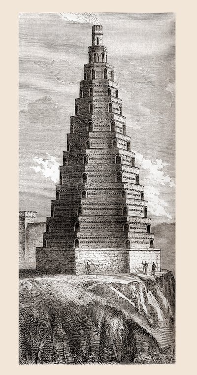 Uma representação do século XIX de A Torre da Ordem, destruída em 1644, Boulogne-sur-Mer, França, de "Les Merveilles de la Science", publicado c.1870 (gravura) de French School