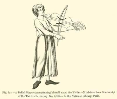 Um cantor de baladas acompanhando-se no violino (gravura) de French School